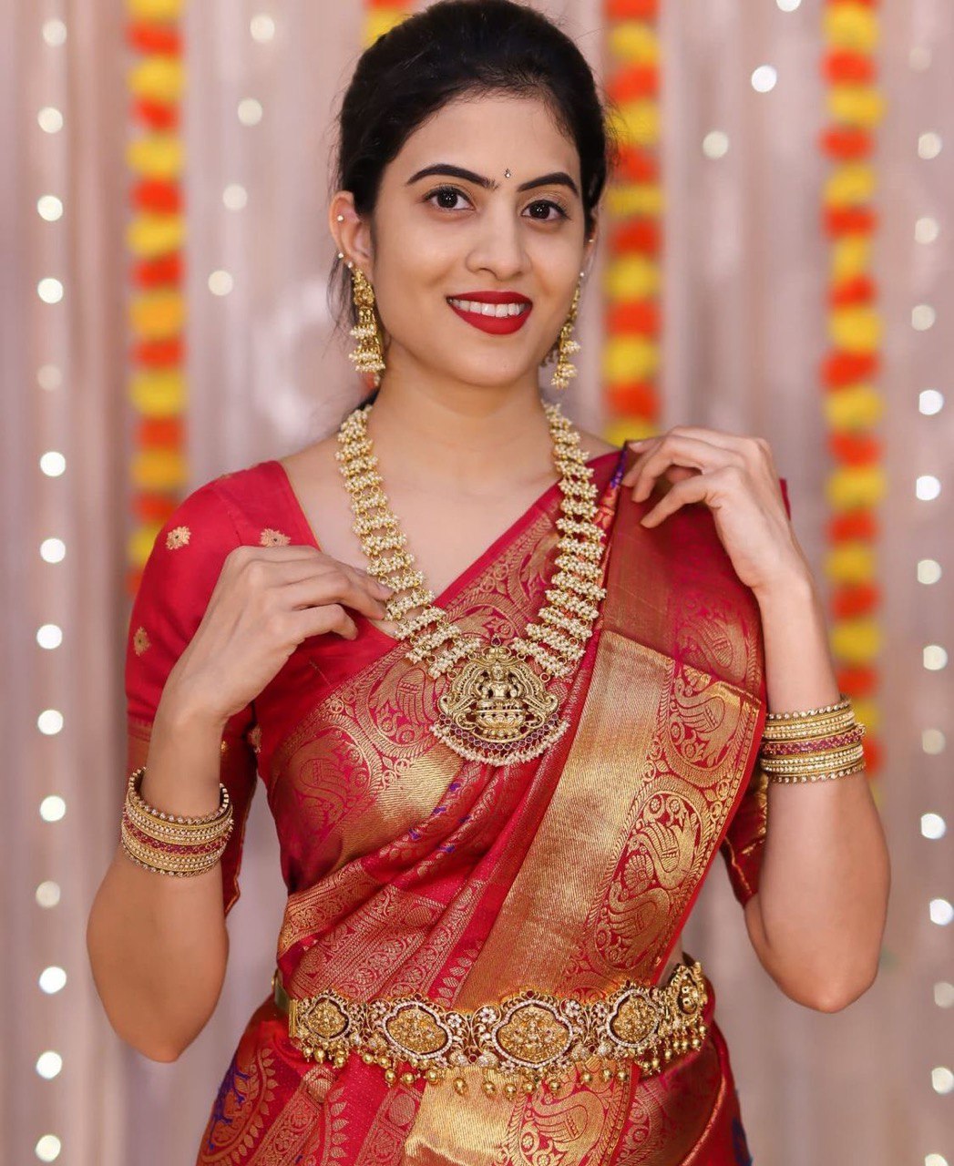 Ruby Red Zari Woven Soft Silk Banarasi Saree with Intricate Design