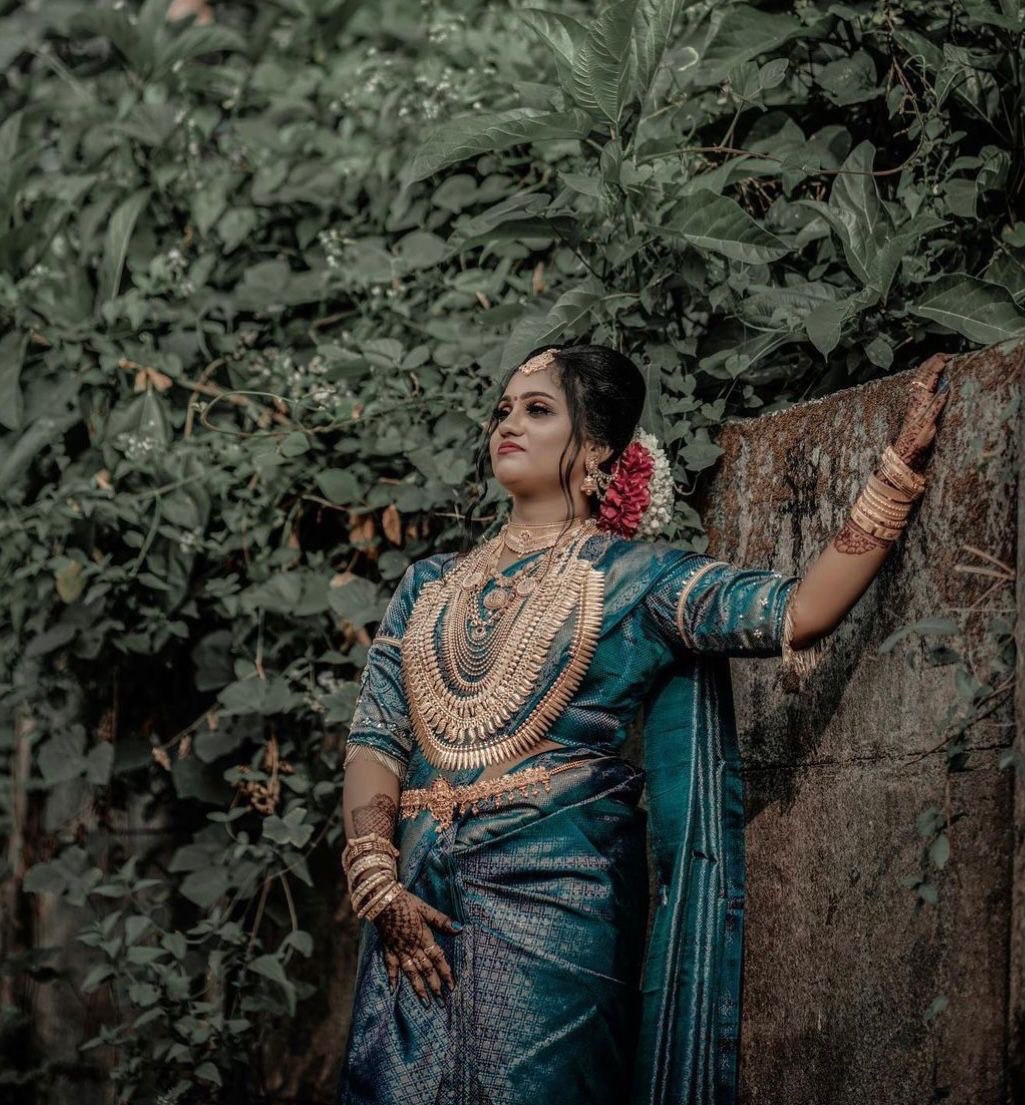 blue green wedding saree