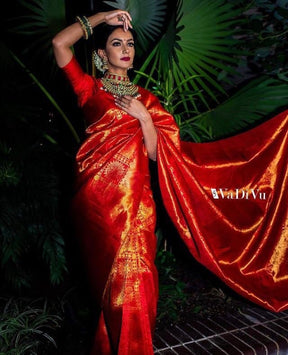 Red Color Peacock Design Soft Silk Saree for Traditional Wear - Vootbuy
