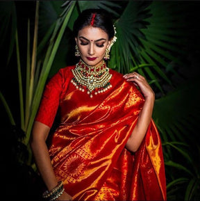 red peacock design soft silk saree for traditional wear