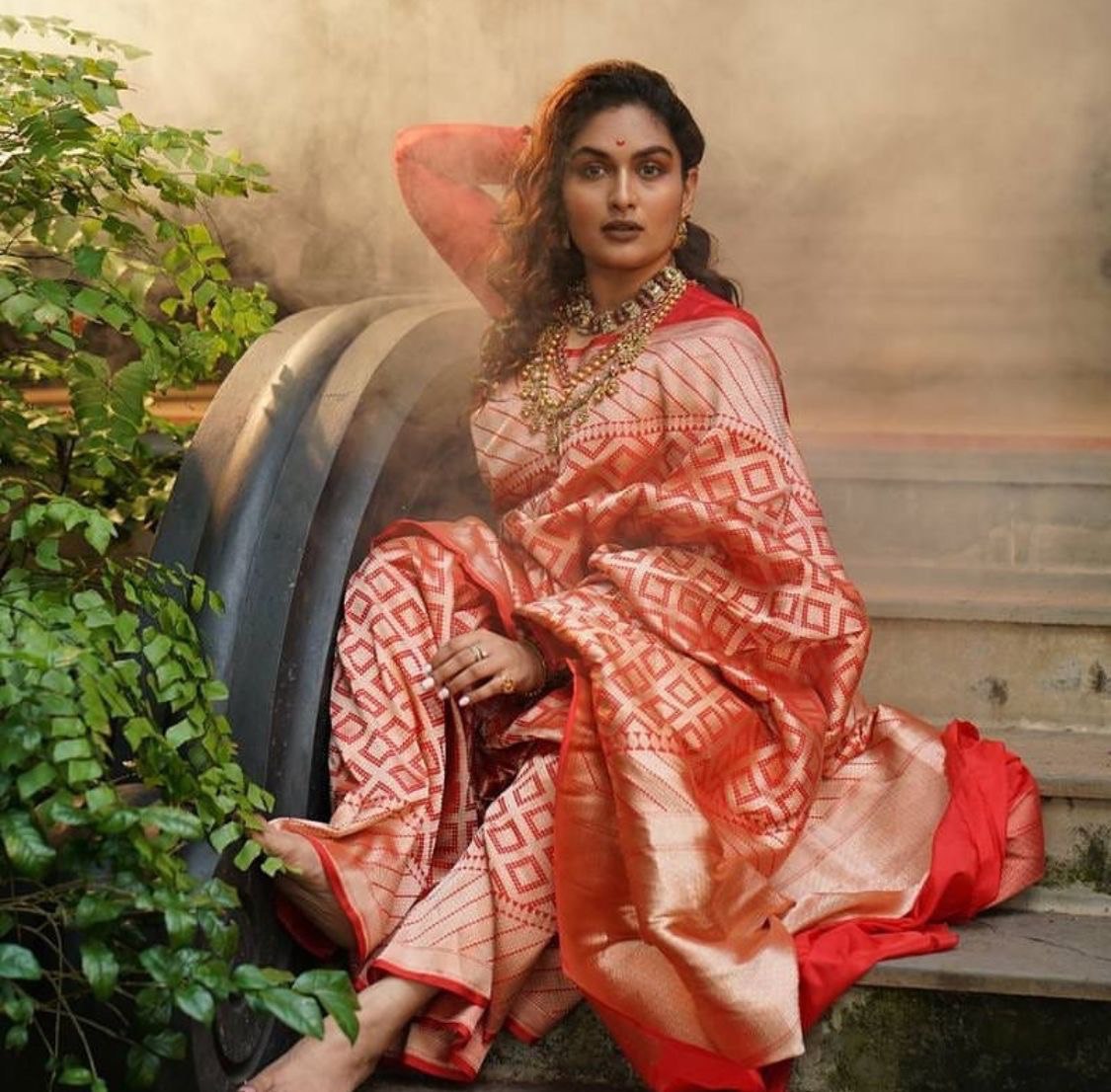 red traditional saree for women