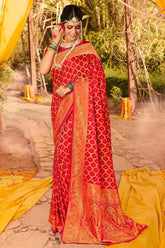 Rich Red Zari Woven Banarasi Cotton Silk Saree