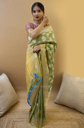 soft silk zari design saree with attractive tassels