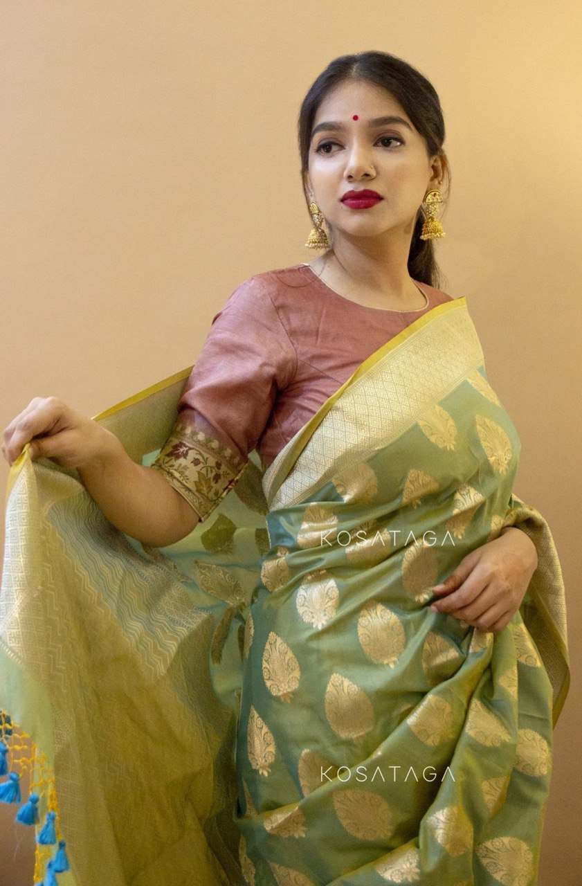 soft silk saree with tassels