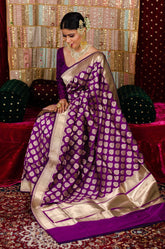 Purple Color Heavy Zari Woven Soft Silk Banarasi Jacquard Saree - Vootbuy