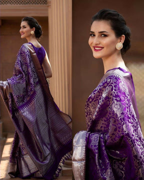 Women's Peacock Design Full Zari Weaving Kanjivaram Pure Silk Saree