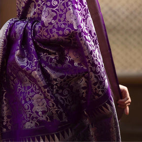 Women's Peacock Design Full Zari Weaving Kanjivaram Pure Silk Saree