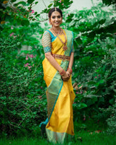 Yellow Banarasi Soft Silk Jacquard Wedding Saree