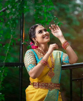 Yellow Banarasi Soft Silk Jacquard Saree - Perfect for Wedding Ceremonies