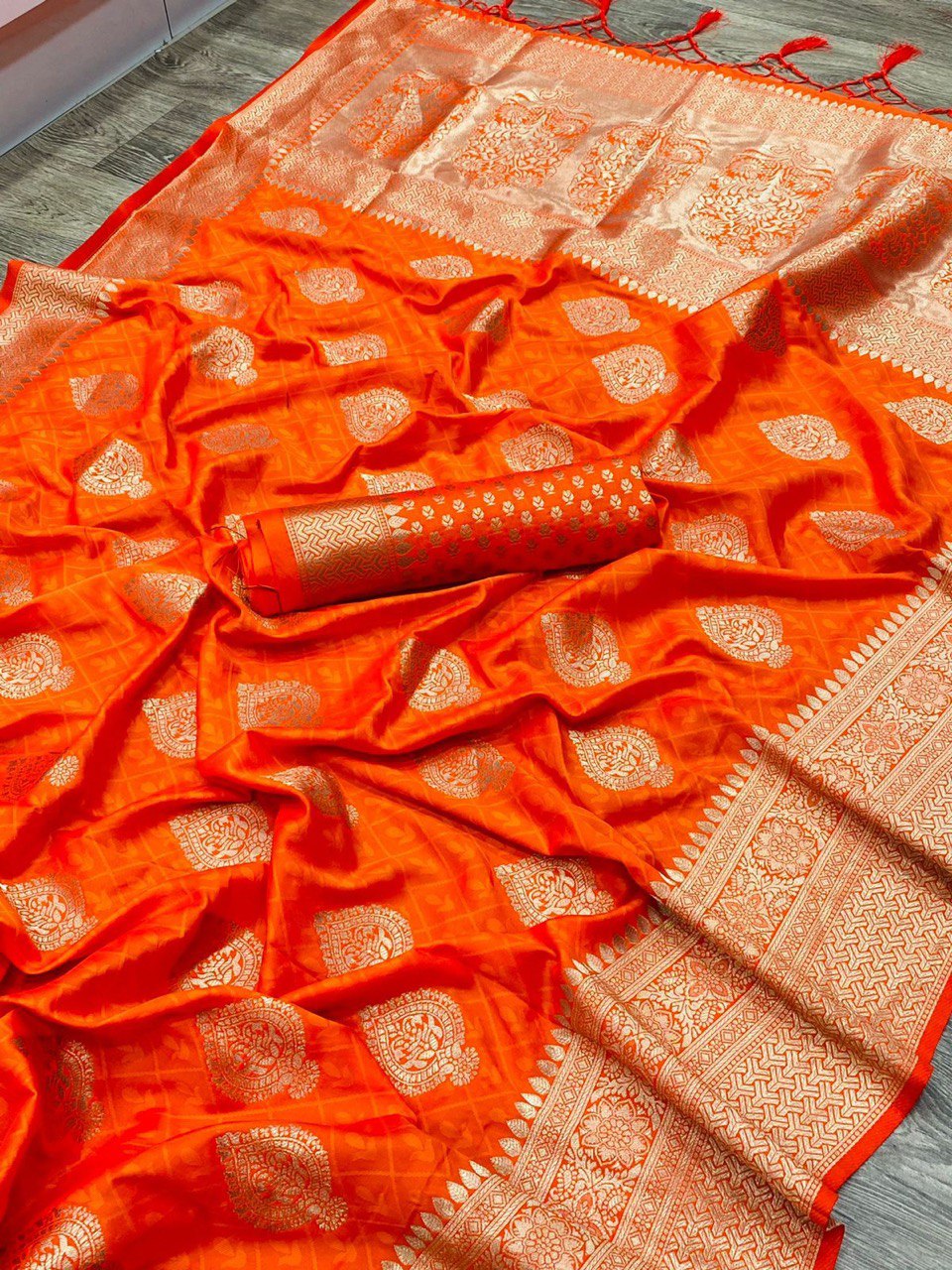 Orange Color Zari Woven Paithani Pure Silk Saree for Festival Wear