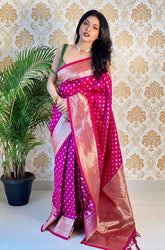 pink floral printed kanjivaram pure silk jacquard saree