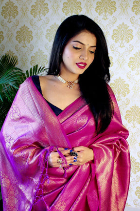 Radiant Purple Banarasi Soft Silk Saree for Special Occasions