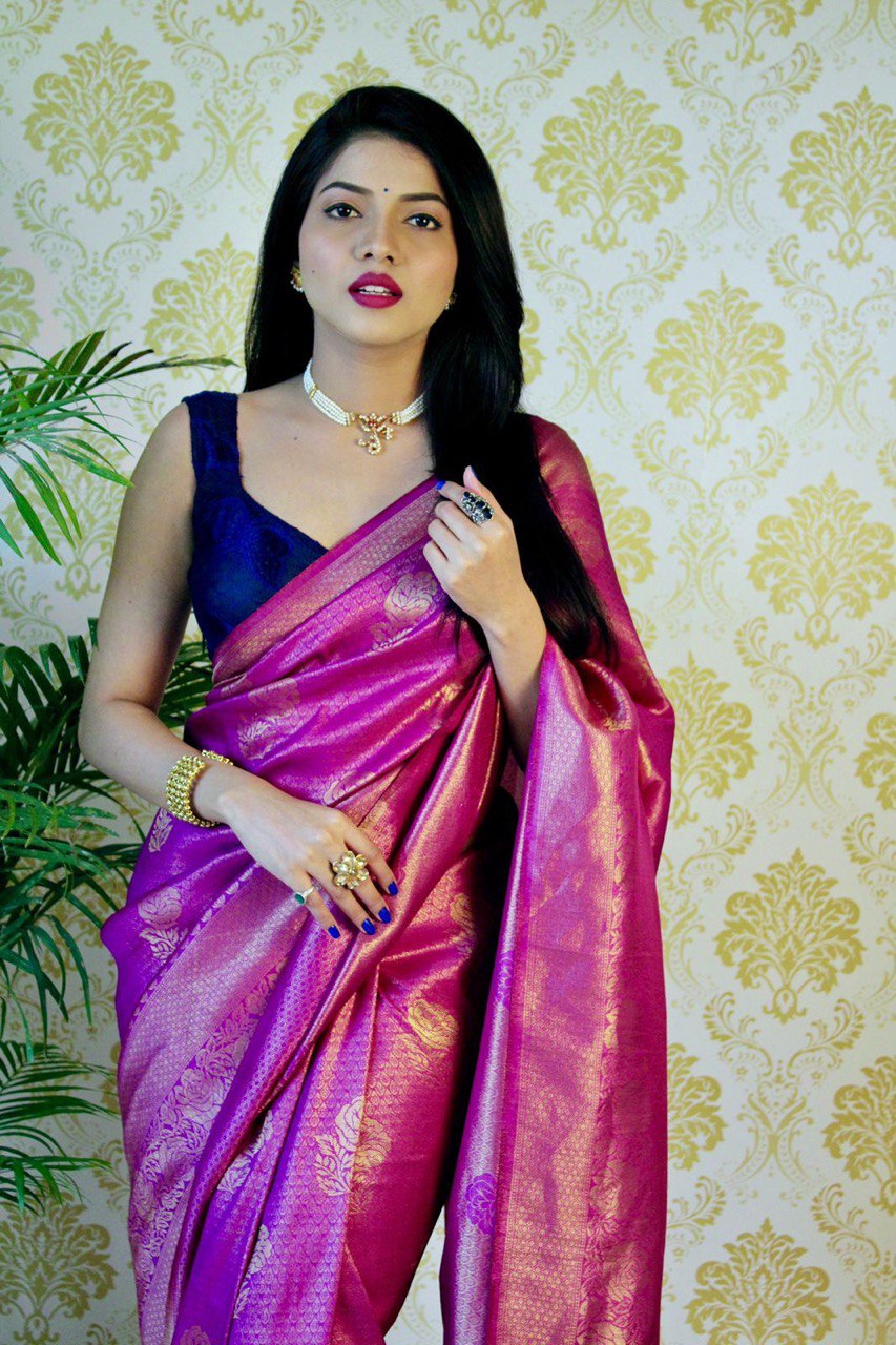 Stylish Purple Banarasi Soft Silk Saree for Evening Gatherings