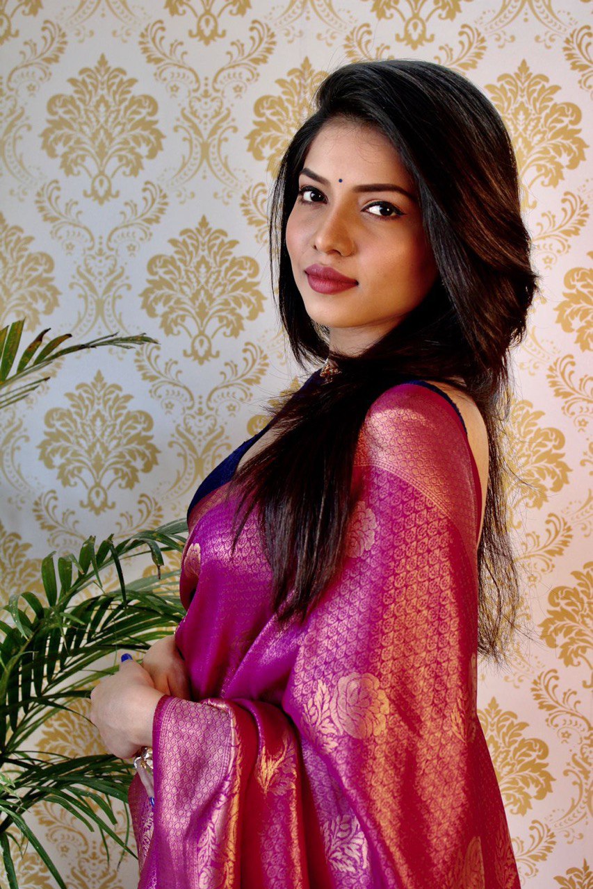 Elegant Purple Banarasi Soft Silk Saree for Social Events