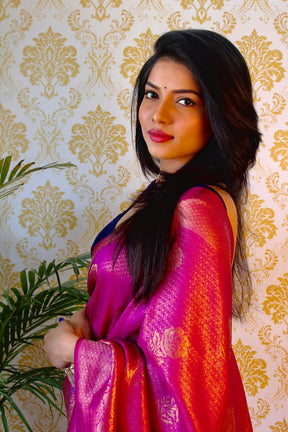 Purple Color Latest Design Banarasi Silk Saree with Golden Zari Work