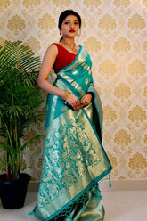 Wedding Wear Pure Banarasi Soft Silk Saree with Zari Weaving