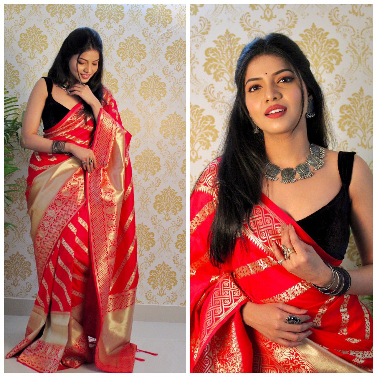 Crimson Red Banarasi Soft Silk Saree Adorned with Luxurious Zari Weaving