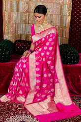 baby pink zari woven kanjivaram soft silk saree