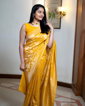 Wedding Special Yellow Banarasi Pure Silk Saree