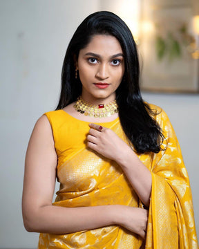 Elegant Yellow Banarasi Silk Saree for Weddings