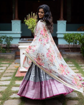 Trending Kanjivaram Pure Silk Half Saree & blouse along with Dupatta
