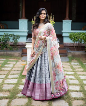 Trending Kanjivaram Pure Silk Half Saree & blouse along with Dupatta