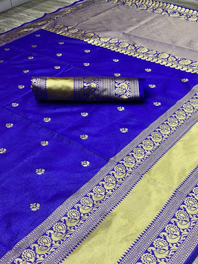 Royal Blue Zari Woven Deign Paithani Pure Silk Saree by Vootbuy