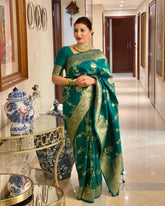 green zari woven design kanjivaram pure art silk saree