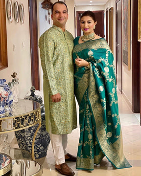 Beautiful Zari Woven Design Kanjivaram Pure Art Silk Saree | Light Green