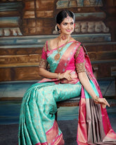Women's Floral Woven Design Soft Silk Banarasi Jacquard Saree - Vootbuy