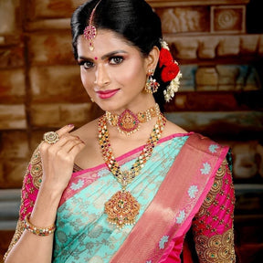 Women's Floral Woven Design Soft Silk Banarasi Jacquard Saree - Vootbuy