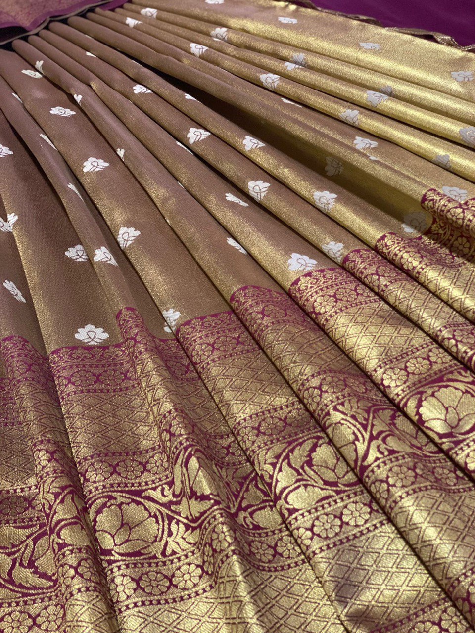 Vootbuy Golden Zari weaving Organza Silk Half Saree for Wedding