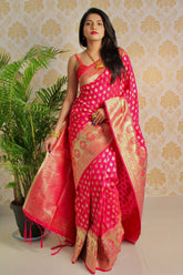 pink zari weaving kanjivaram silk blend saree