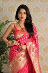 Women's Pure Silk With Zari Weaving Kanjivaram Silk Blend Saree - Vootbuy