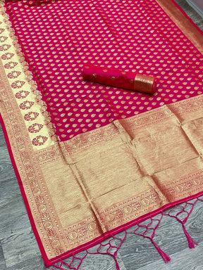 Women's Pure Silk With Zari Weaving Kanjivaram Silk Blend Saree - Vootbuy