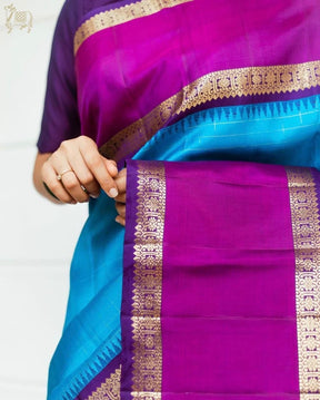 Women's Kanchipuram Banarasi Lichi Silk Saree With plain blouse piece (royal blue Color)