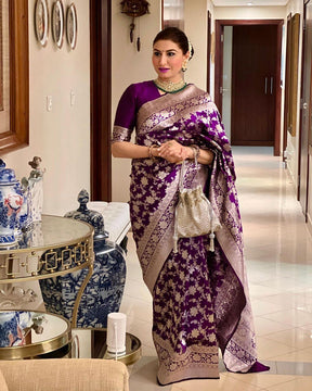 Lavender Textured Banarasi Jacquard Silk Saree