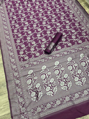 Violet Handcrafted Woven Banarasi Jacquard Silk Saree