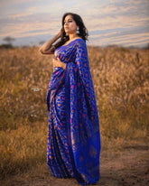 Women's Party Wear Blue Color Fully Zari Weaving Kanjivaram Silk Saree