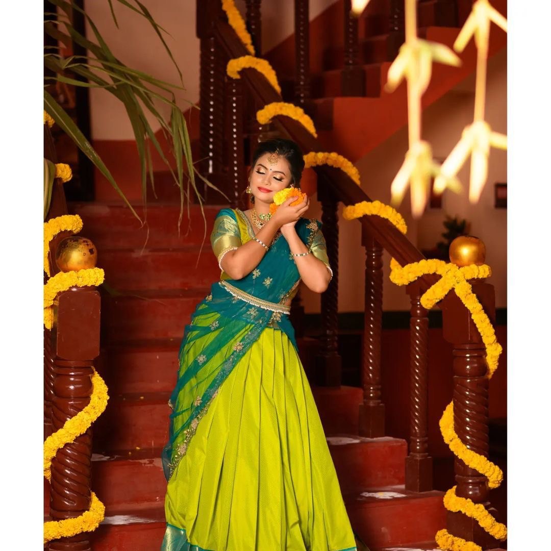 Lime Yellow Soft Silk Lehenga Choli with Embroidered Dupatta