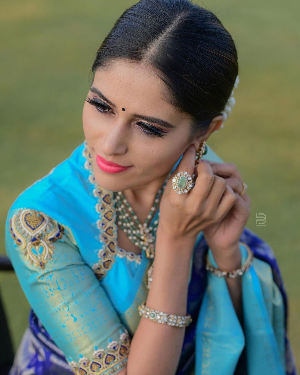 sky blue litchi soft silk saree for women