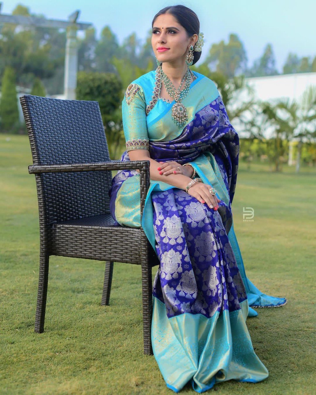 sky color litchi soft silk saree for women