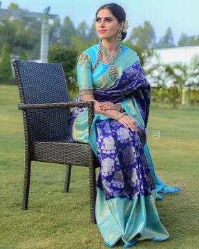 Women's Woven Design Dharmavaram Soft Silk Jacquard Saree by Vootbuy