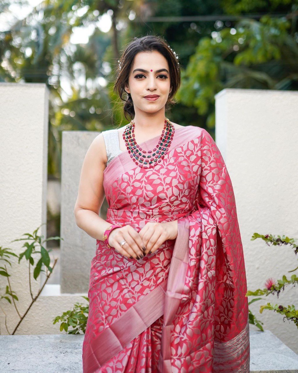 pink soft lichi silk pure paithani saree for women
