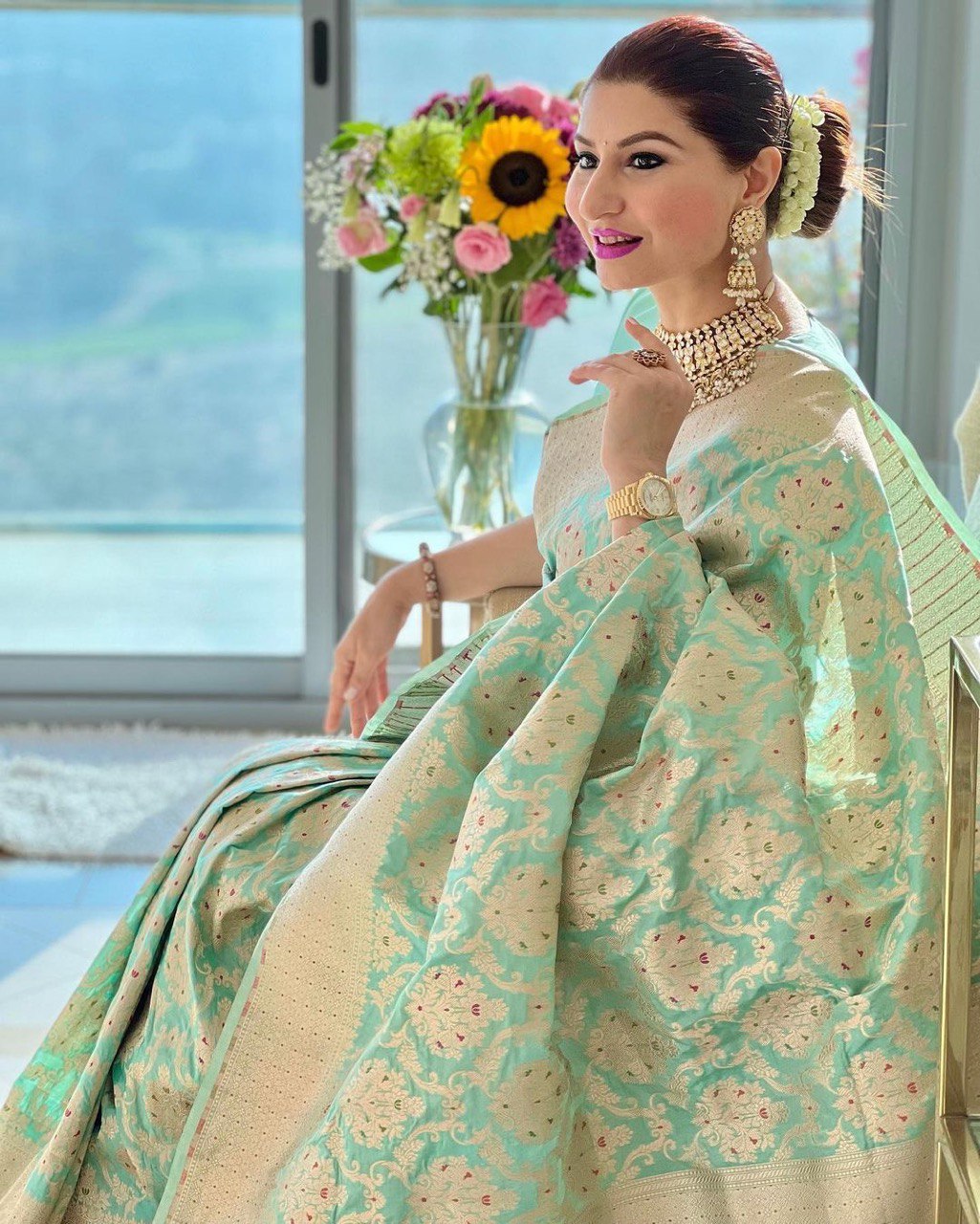 green kanjivaram pure silk saree