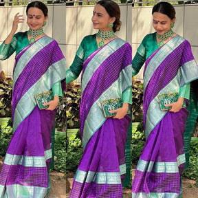 Vootbuy Purple Color Woven Design Soft Silk Saree for Traditional Wear