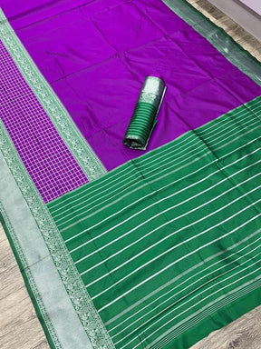 Vootbuy Purple Color Woven Design Soft Silk Saree for Traditional Wear