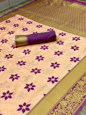 Vootbuy - Women's Floral Woven Design Kanjivaram Soft Silk Jacquard Saree