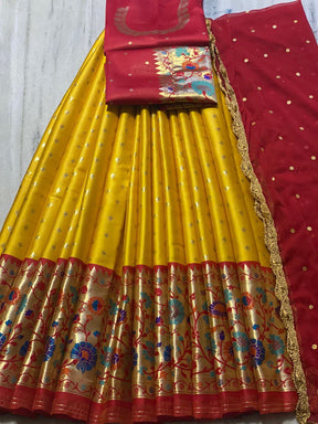 Paithani Pure Silk & Zari Embroidered Yellow Lehenga Choli with Dupatta