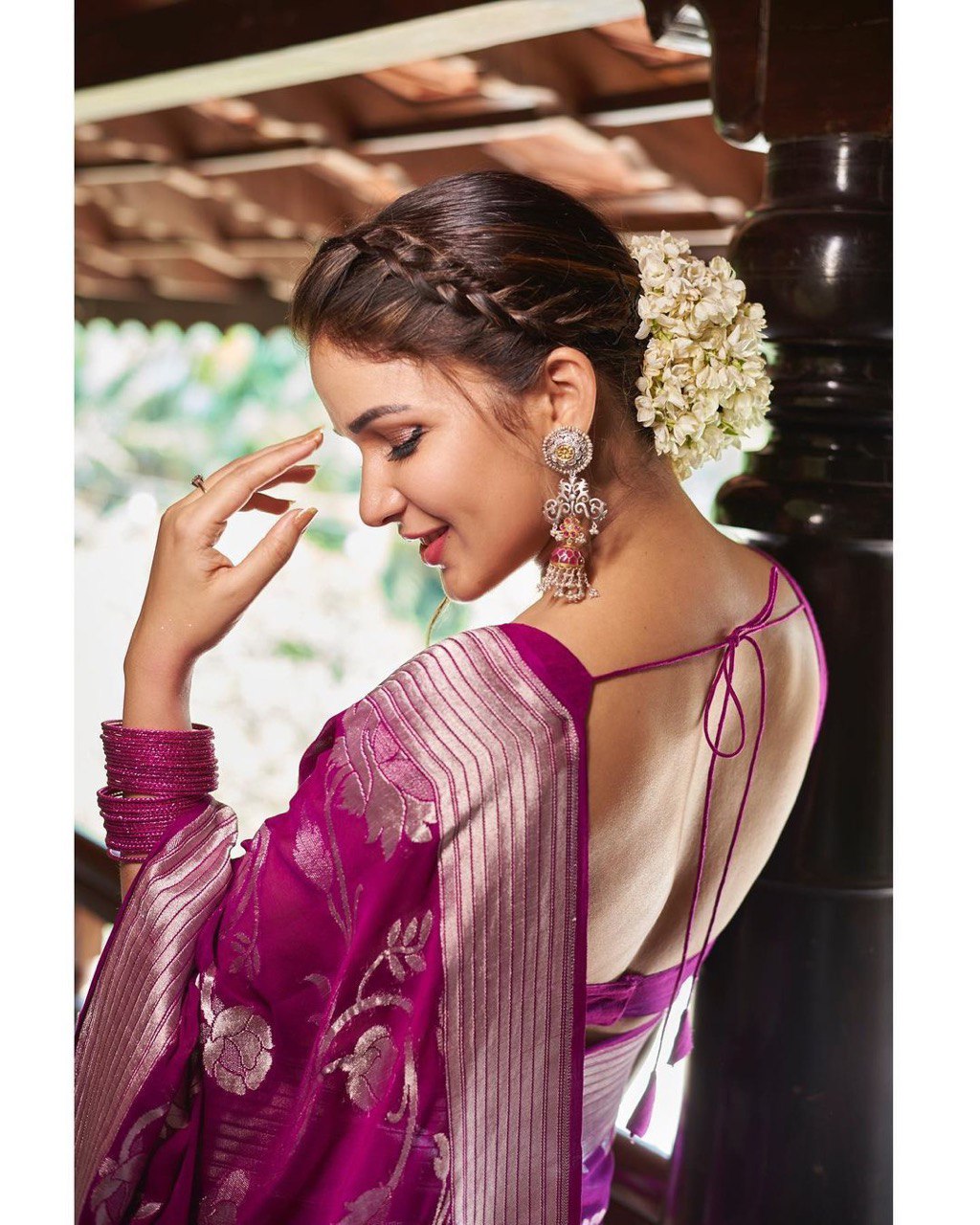 purple banarasi silk saree